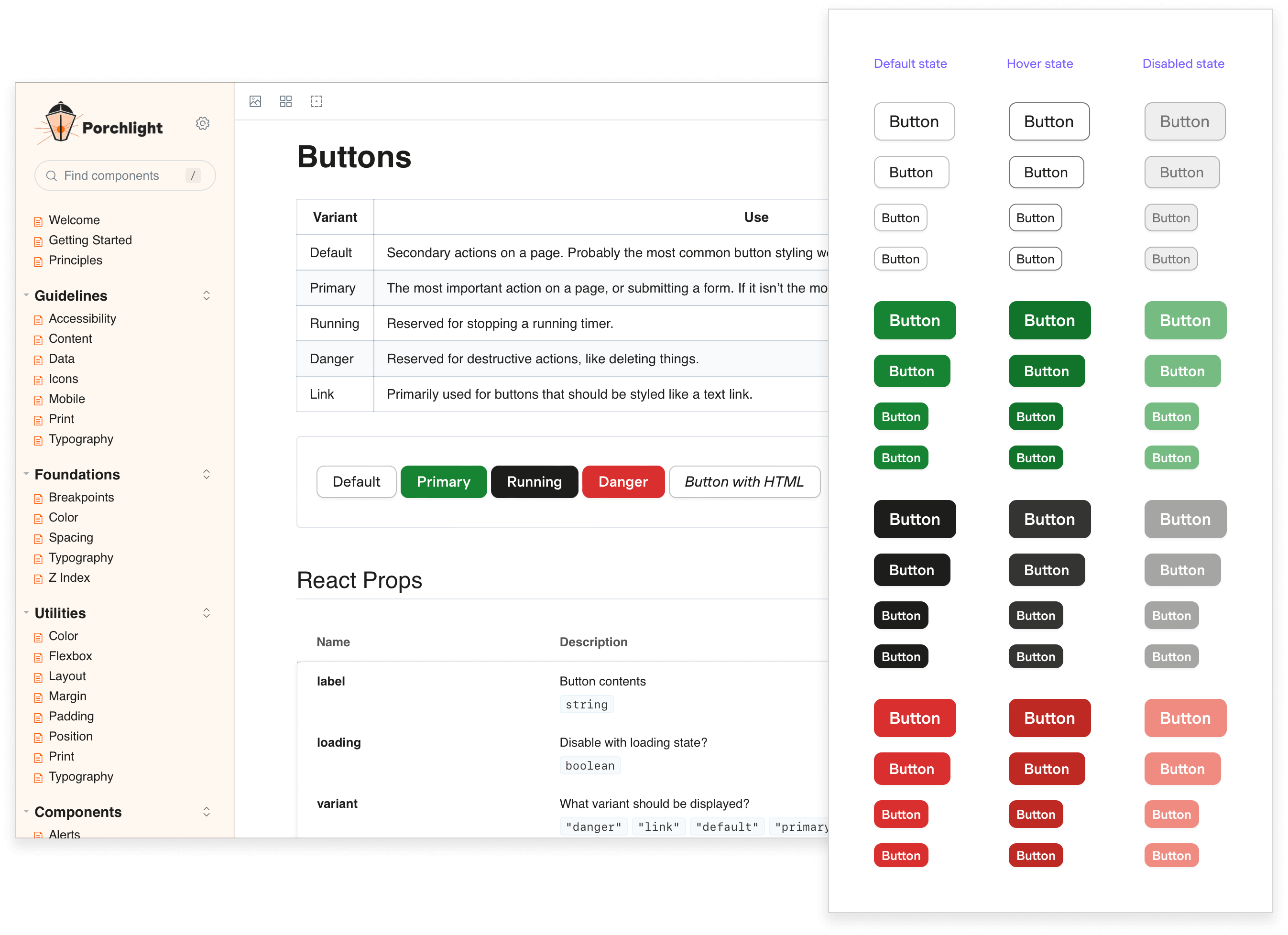 Porchlight Buttons component