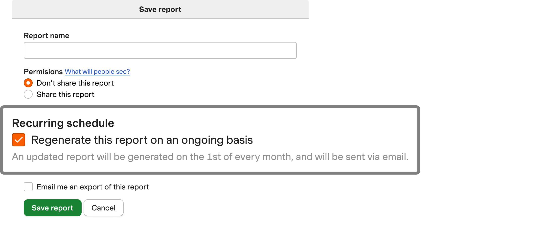 A close up of setting a recurring report